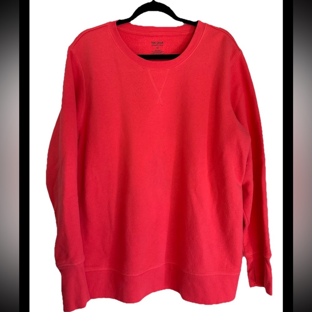 TEK GEAR  Vibrant orange fleece oversized Crew Neck Sweatshirt Sz 1X